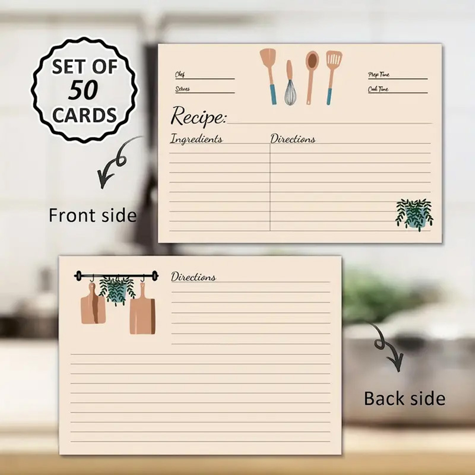 Kitchen Baking Sheet Organizer - 50 листов карточек для рецептов для